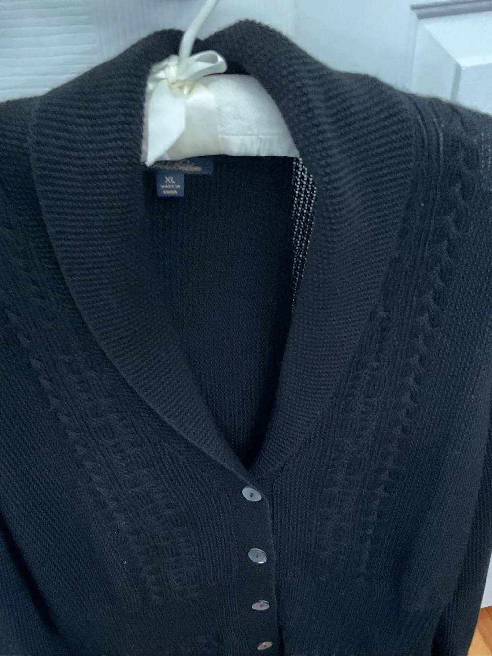 Brooks Brothers Black Cable-Knit Shawl Collar Button-Up Cardigan